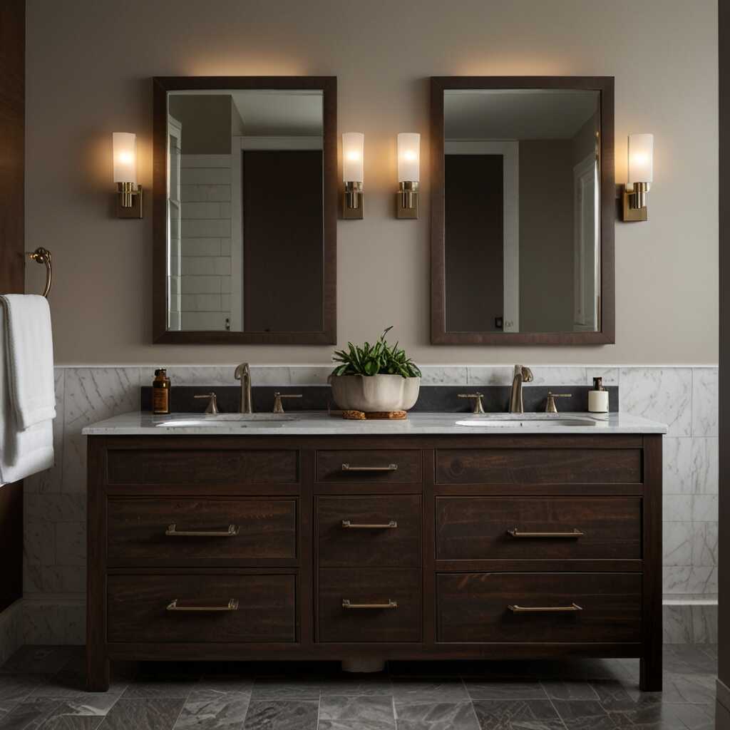 Stylish bathroom mirror with LED and marble frame